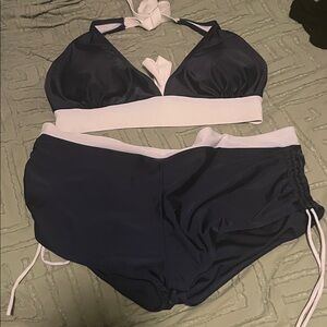 Navy and White Bikini Set
